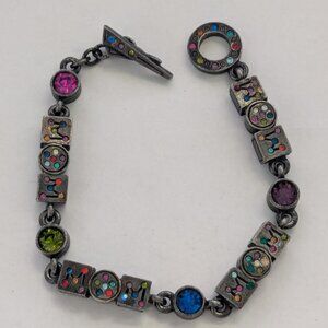 PATRICIA LOCKE MMI USA Antique Pewter Finish "MOM" Rhinestone Geometric Bracelet